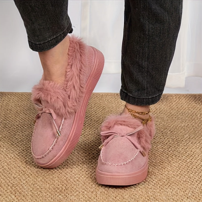 1PC Fleece Lined Snow Boots for Women, Short Flat and Warm Winter Boots with Smooth Color Laces