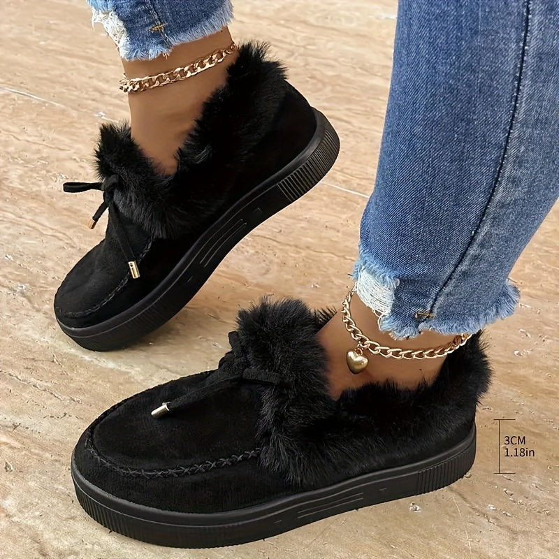 Cozy Fluffy Boots for Women - Soft Platform, Thermal Lining, Round Toe, Non-slip Sole, Warm and Comfortable Winter Boots with Soft Sole for Snowy Days - Perfect for Cold Weather