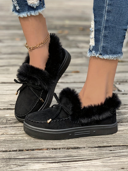 Cozy Fluffy Boots for Women - Soft Platform, Thermal Lining, Round Toe, Non-slip Sole, Warm and Comfortable Winter Boots with Soft Sole for Snowy Days - Perfect for Cold Weather