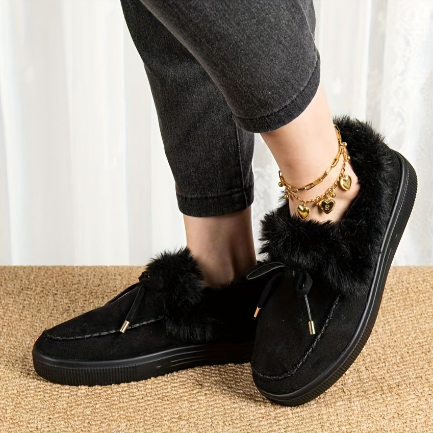 1PC Fleece Lined Snow Boots for Women, Short Flat and Warm Winter Boots with Smooth Color Laces