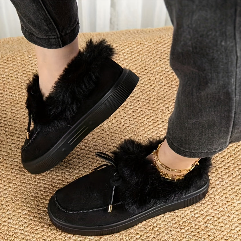 1PC Fleece Lined Snow Boots for Women, Short Flat and Warm Winter Boots with Smooth Color Laces