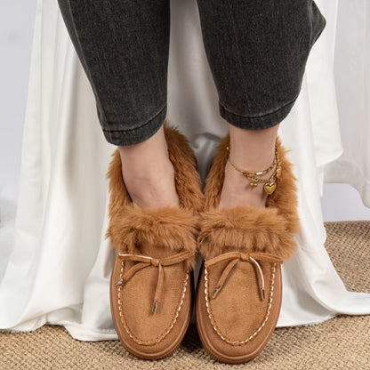 1PC Fleece Lined Snow Boots for Women, Short Flat and Warm Winter Boots with Smooth Color Laces