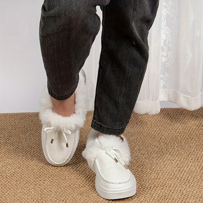 1PC Fleece Lined Snow Boots for Women, Short Flat and Warm Winter Boots with Smooth Color Laces