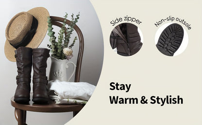 DREAM PAIRS KIDS Girls Fashion Comfortable Buckle Zipper Knee High Winter Boots