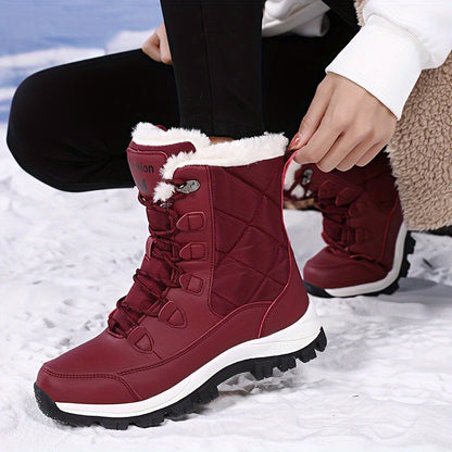 Women's High-Top Snow Boots, Solid Color, Round Toe, Warm Plush Lining, Anti-Slip Rubber Sole, Durable Fabric Insole, Man-Made Upper - Outdoor Casual Footwear, Winter Boots