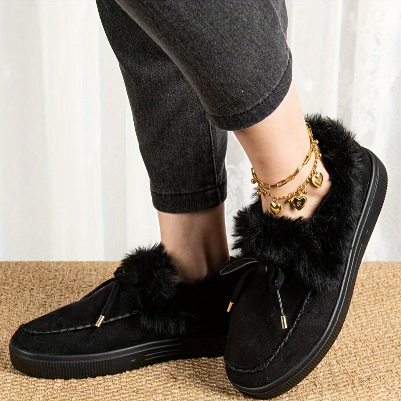 1PC Fleece Lined Snow Boots for Women, Short Flat and Warm Winter Boots with Smooth Color Laces