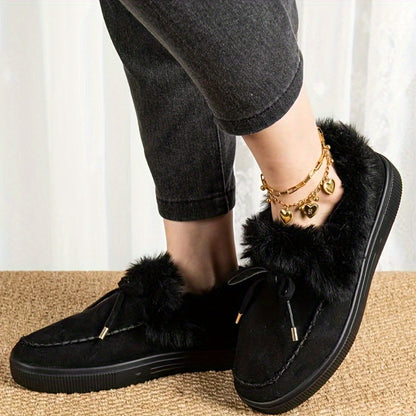 1PC Fleece Lined Snow Boots for Women, Short Flat and Warm Winter Boots with Smooth Color Laces