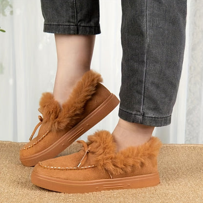 1PC Fleece Lined Snow Boots for Women, Short Flat and Warm Winter Boots with Smooth Color Laces