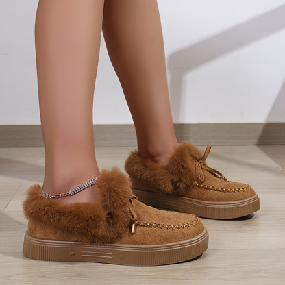 1PC Fleece Lined Snow Boots for Women, Short Flat and Warm Winter Boots with Smooth Color Laces