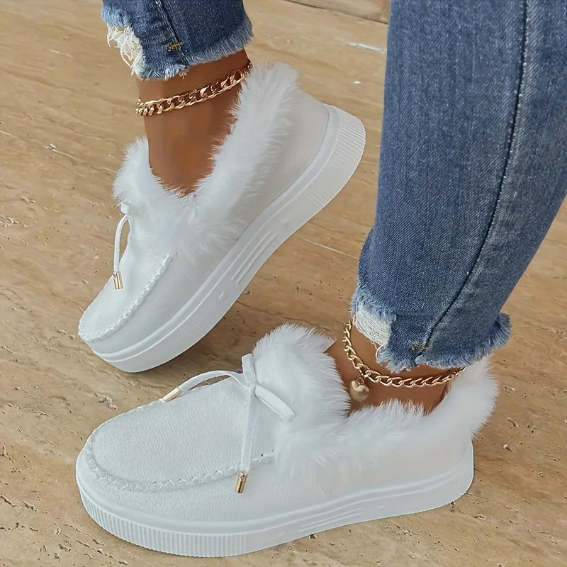 Cozy Fluffy Boots for Women - Soft Platform, Thermal Lining, Round Toe, Non-slip Sole, Warm and Comfortable Winter Boots with Soft Sole for Snowy Days - Perfect for Cold Weather