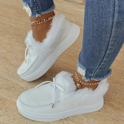 Cozy Fluffy Boots for Women - Soft Platform, Thermal Lining, Round Toe, Non-slip Sole, Warm and Comfortable Winter Boots with Soft Sole for Snowy Days - Perfect for Cold Weather