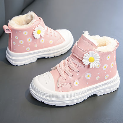 Cozy & Cute Girls' Winter Boots - Waterproof, Non-Slip, Warm Fleece Lining with Hook-and-loop Fastener Closure for Youngsters & Youngsters