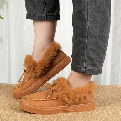 1PC Fleece Lined Snow Boots for Women, Short Flat and Warm Winter Boots with Smooth Color Laces