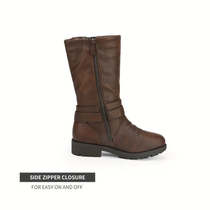 DREAM PAIRS KIDS Girls Fashion Comfortable Buckle Zipper Knee High Winter Boots