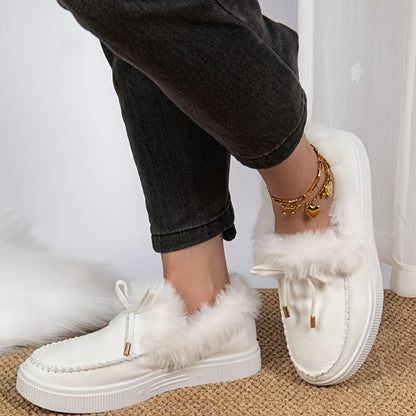 1PC Fleece Lined Snow Boots for Women, Short Flat and Warm Winter Boots with Smooth Color Laces