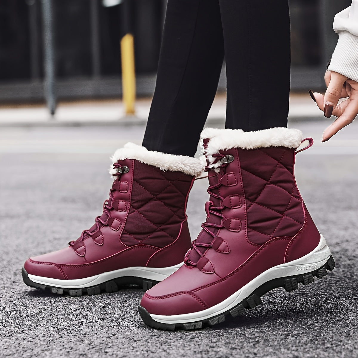 Women's High-Top Snow Boots, Solid Color, Round Toe, Warm Plush Lining, Anti-Slip Rubber Sole, Durable Fabric Insole, Man-Made Upper - Outdoor Casual Footwear, Winter Boots