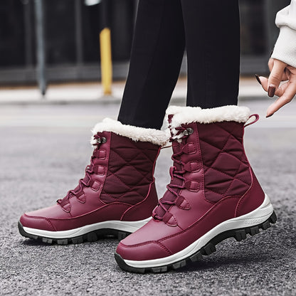 Women's High-Top Snow Boots, Solid Color, Round Toe, Warm Plush Lining, Anti-Slip Rubber Sole, Durable Fabric Insole, Man-Made Upper - Outdoor Casual Footwear, Winter Boots