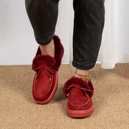 1PC Fleece Lined Snow Boots for Women, Short Flat and Warm Winter Boots with Smooth Color Laces