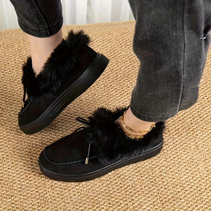 1PC Fleece Lined Snow Boots for Women, Short Flat and Warm Winter Boots with Smooth Color Laces