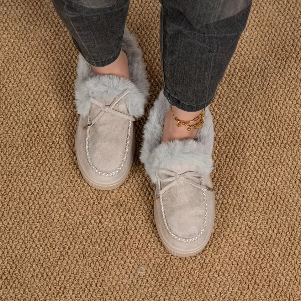 1PC Fleece Lined Snow Boots for Women, Short Flat and Warm Winter Boots with Smooth Color Laces