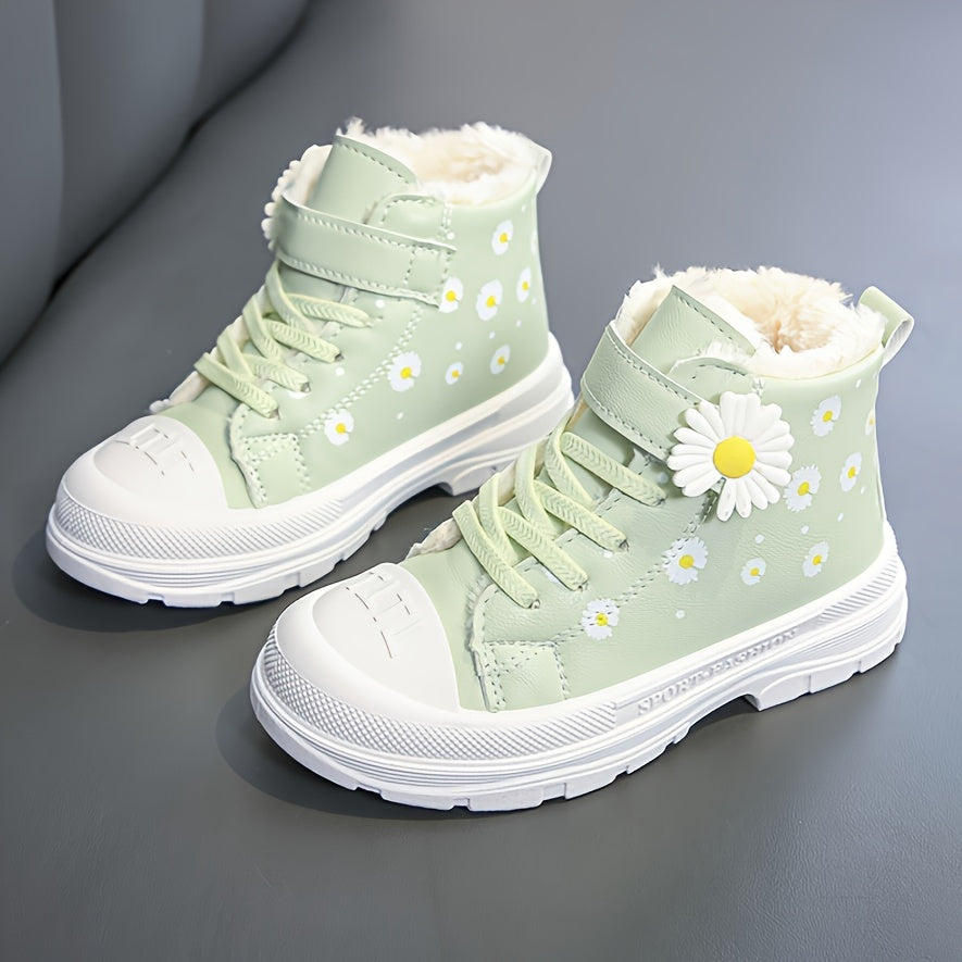 Cozy & Cute Girls' Winter Boots - Waterproof, Non-Slip, Warm Fleece Lining with Hook-and-loop Fastener Closure for Youngsters & Youngsters