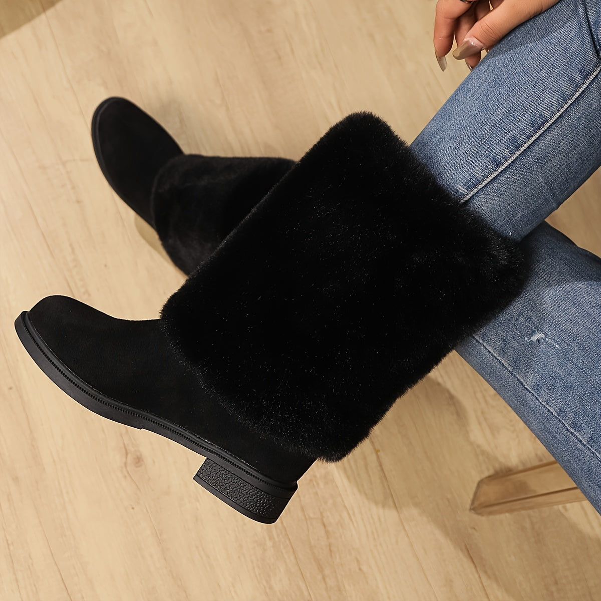 Women'S Plush Winter Boots - Soft Warm Slip-On Mid-Heel Round Toe with Plush & TPR Sole, All-Season Cozy BrownRedOrange - Slip-Resistant, Winter Boots, Seasonal Footwear, Comfortable Footwear