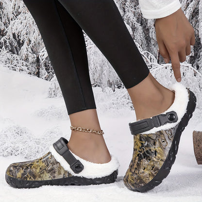 Stylish Winter Women's Camouflage Clogs with Cozy Fur Lining - Lightweight, Thick Sole EVA Casual Shoes, Easy to Clean, Perfect for Cold Weather, Winter Boots