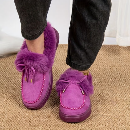 1PC Fleece Lined Snow Boots for Women, Short Flat and Warm Winter Boots with Smooth Color Laces