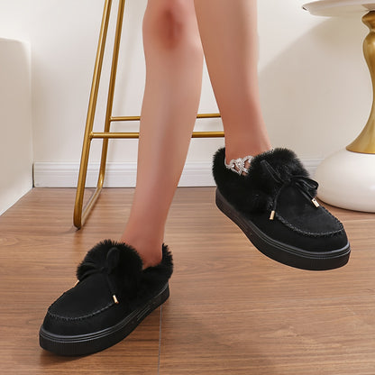 1PC Fleece Lined Snow Boots for Women, Short Flat and Warm Winter Boots with Smooth Color Laces