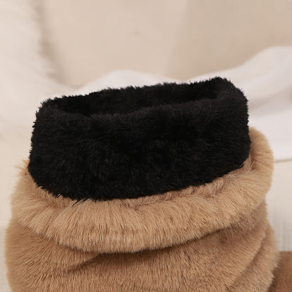 Women'S Plush Winter Boots - Soft Warm Slip-On Mid-Heel Round Toe with Plush & TPR Sole, All-Season Cozy BrownRedOrange - Slip-Resistant, Winter Boots, Seasonal Footwear, Comfortable Footwear