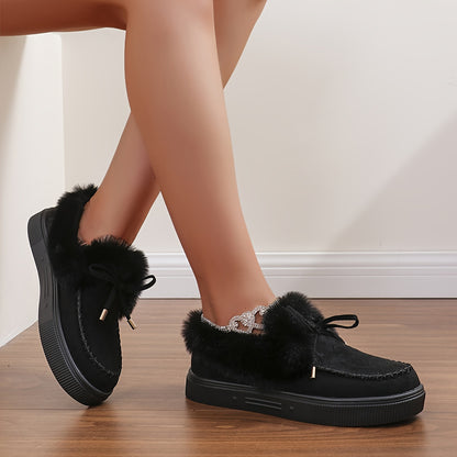 1PC Fleece Lined Snow Boots for Women, Short Flat and Warm Winter Boots with Smooth Color Laces