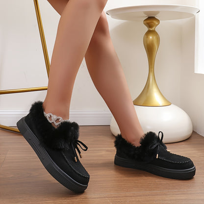 1PC Fleece Lined Snow Boots for Women, Short Flat and Warm Winter Boots with Smooth Color Laces