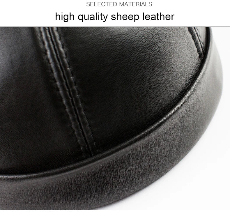 Real Leather Retro Hat Casual Landlord Chinese-Style Hat Sheepskin Cap Thin Round Caps Fashion Winter And Autumn Luxury Hats