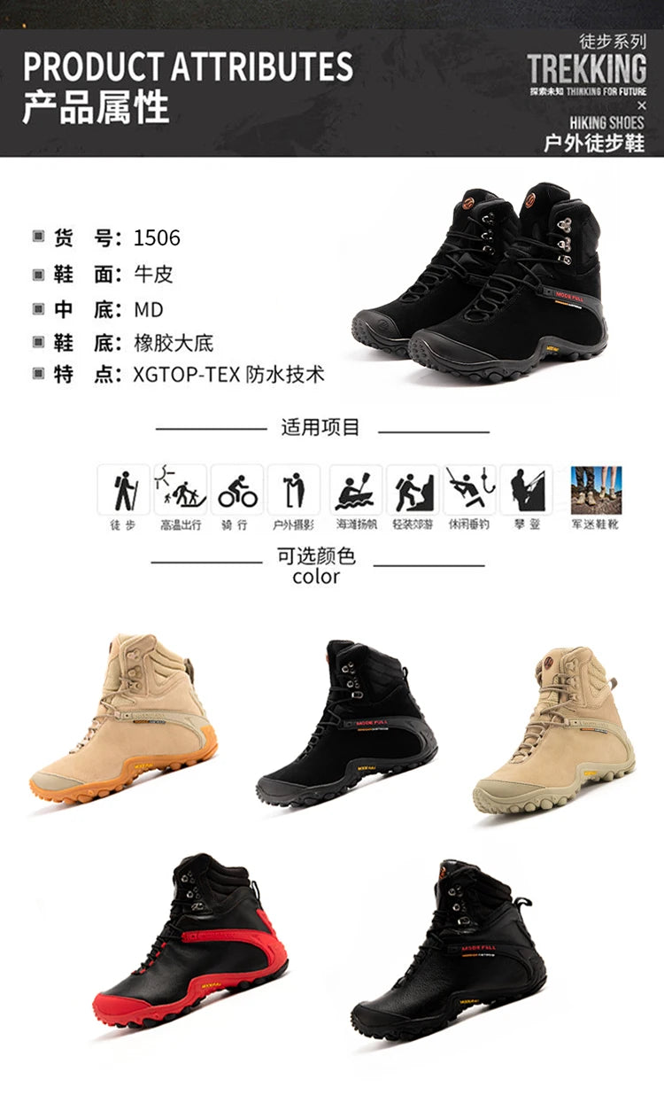 Cow Leather Men Winter Hiking Boots For Women Outdoor Waterproof Treeking Snow Shoes Climbing Mountain Hunting Walking Sneakers