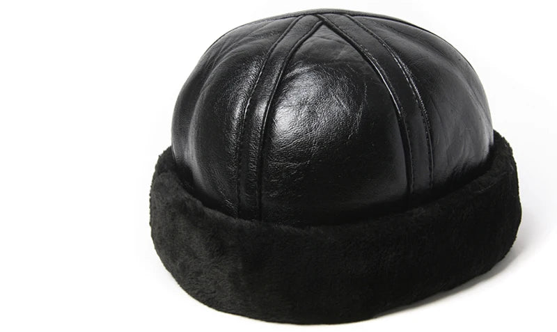 Wholesale New Fashion 2020 Hot Sale 100% High Quality Genuine Round Leather Hats Men Women Winter Warm Sheep leather Cap