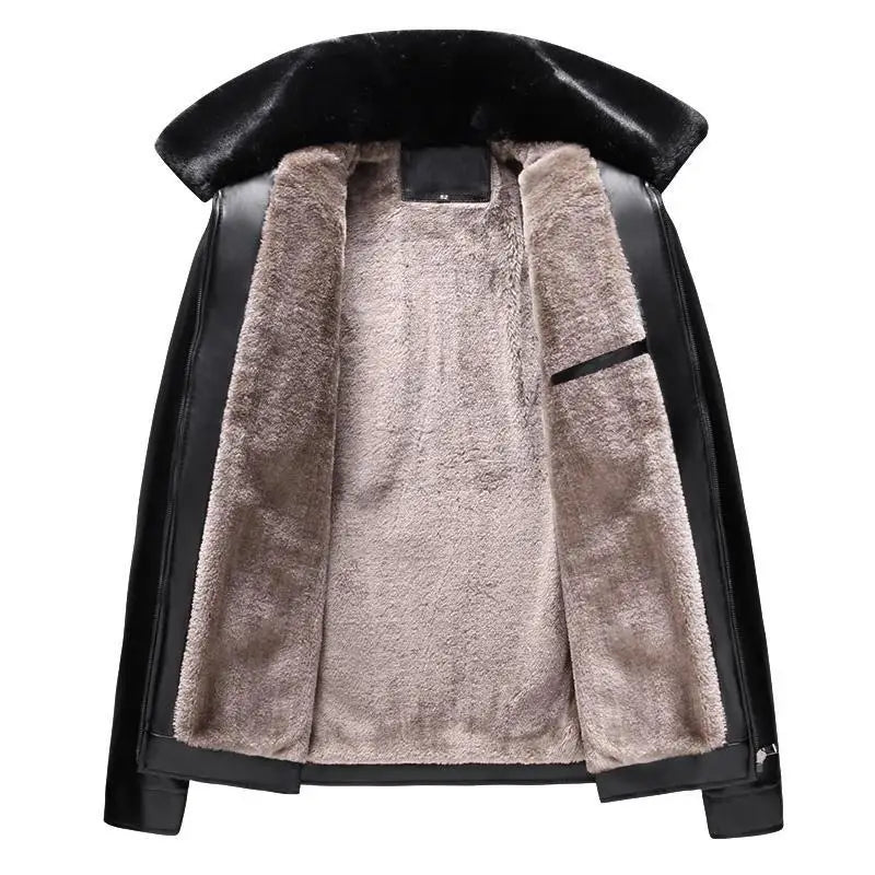 Winter Men's Leather Plus Velvet Thick Fur One Lapel Leather Jacket Warm Casual Slim Smart Mens Leather Jacket Male Winter Coats