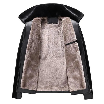 Winter Men's Leather Plus Velvet Thick Fur One Lapel Leather Jacket Warm Casual Slim Smart Mens Leather Jacket Male Winter Coats