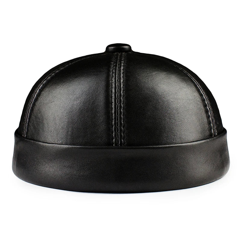 Real Leather Retro Hat Casual Landlord Chinese-Style Hat Genuine Leather Cap Thin Round Caps Fashion Winter Autumn Luxury Hats