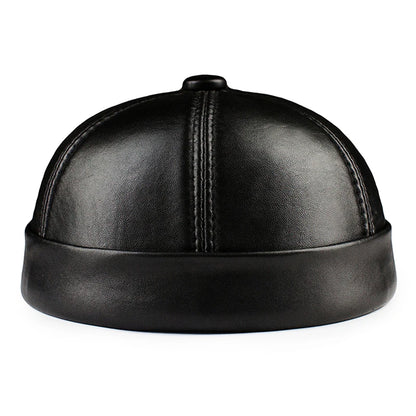 Real Leather Retro Hat Casual Landlord Chinese-Style Hat Genuine Leather Cap Thin Round Caps Fashion Winter Autumn Luxury Hats
