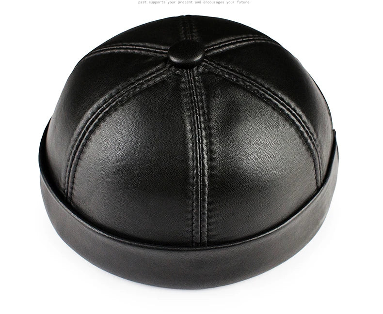 Real Leather Retro Hat Casual Landlord Chinese-Style Hat Genuine Leather Cap Thin Round Caps Fashion Winter Autumn Luxury Hats