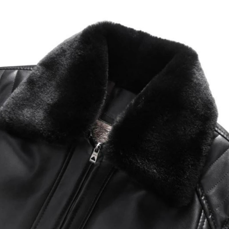 Winter Men's Leather Plus Velvet Thick Fur One Lapel Leather Jacket Warm Casual Slim Smart Mens Leather Jacket Male Winter Coats