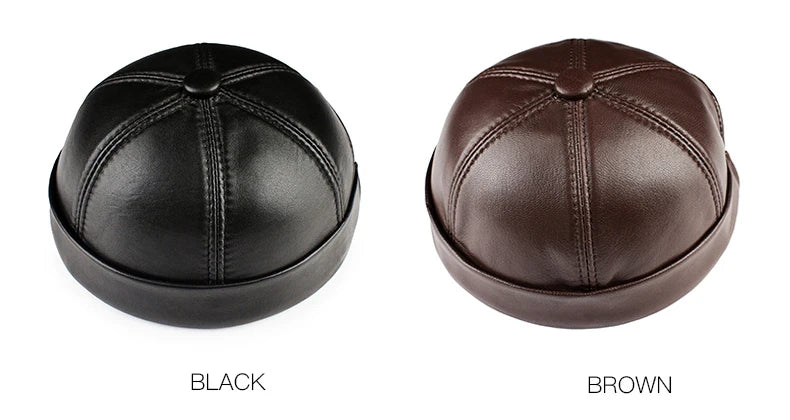 Real Leather Retro Hat Casual Landlord Chinese-Style Hat Sheepskin Cap Thin Round Caps Fashion Winter And Autumn Luxury Hats