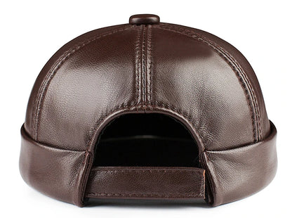Real Leather Retro Hat Casual Landlord Chinese-Style Hat Sheepskin Cap Thin Round Caps Fashion Winter And Autumn Luxury Hats