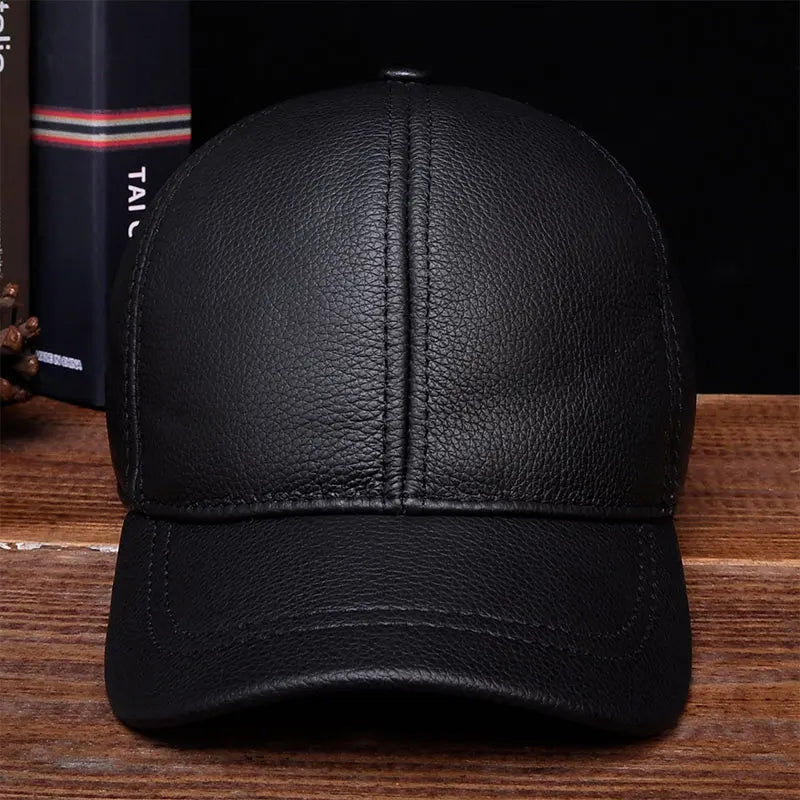 2025 Men's genuine leather baseball cap hat brand new style spring brand new style winter Russian warm one fur caps hats