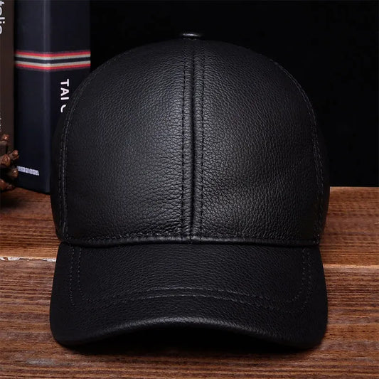 2025 Men's genuine leather baseball cap hat brand new style spring brand new style winter Russian warm one fur caps hats