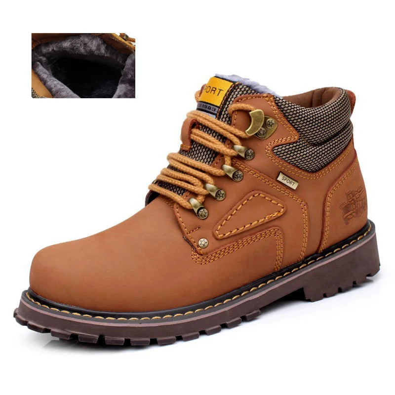 Genuine Leather Men Boots Casual Work Shoes Brown Luxury Brand Autumn Winter Handmade Fashion Male Ankle Boots Bot