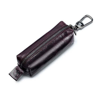 BULLCAPTAIN Genuine Leather Men's Car Keychain Leather Key Case High Quality Men's Butler Key Clip Zipper Two Card Key Case