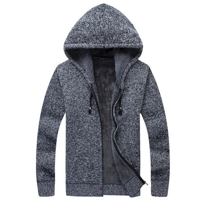 Winter Men Sweatercoat Hooded knit Cardigan Coat Men's Fleece Knitted Sweater Jackets Casual Solid Cardigan Sweater Man Clothes
