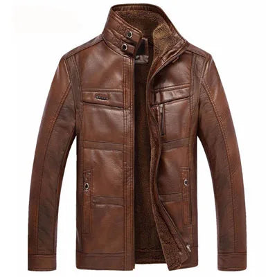 Leather Jacket Men Coats 2024 Brand High Quality PU Outerwear Men Business Winter Faux Fur Male Jacket Fleece