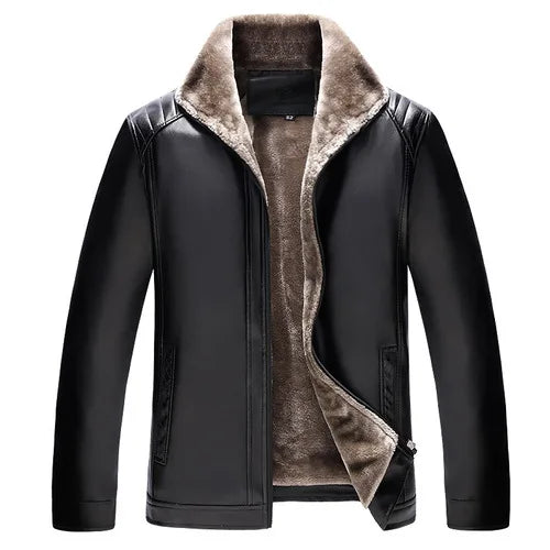 Winter Men's Leather Plus Velvet Thick Fur One Lapel Leather Jacket Warm Casual Slim Smart Mens Leather Jacket Male Winter Coats
